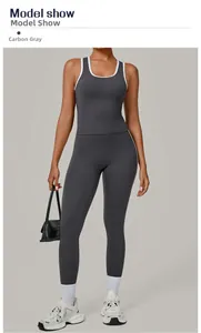 Ensemble de yoga sans couture gris anthracite avec coutures contrastées et taille haute