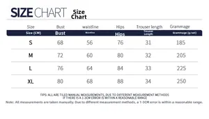 Detailed size chart for women's yoga set including bust, waist, hips and length dimensions