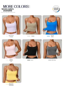 Multi-color yoga sports bras display with adjustable straps in seven vibrant colors