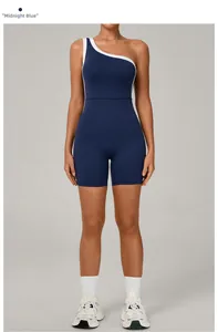 Combinaison de yoga asymétrique bleu minuit avec bordures blanches et coupe ajustée