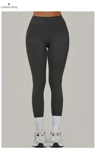 Detailaufnahme der hoch taillierten Yoga-Leggings in Anthrazitgrau mit sportlicher Passform