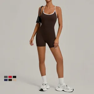 Eng anliegender Yoga-Jumpsuit für Damen mit Kontrastbesatz in fünf Farben zum Laufen