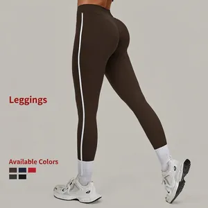 Damen High Waist Yoga Hose Seitliche Kontraststreifen Po-Lifting Fitness Leggings Nylon Elasthan Schnelltrocknend Sport Hose