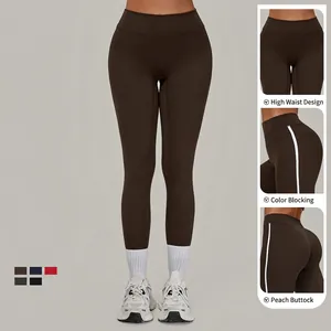 Hoch taillierte Yoga-Leggings mit Farbblock-Design, Push-up-Effekt und Seitenstreifen