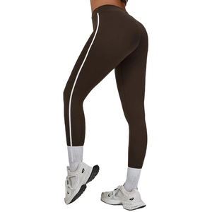 Damen Fitness-Leggings in Braun mit hoher Taille, Seitenstreifen und schnelltrocknendem Stoff