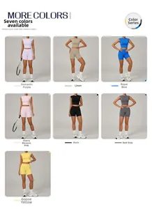 Detail view of seven available colors for this high-elastic yoga tank top and shorts set