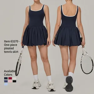 Women Contrast Binding Backless Tennis Dress With Built In Shorts Sleeveless Golf Athletic Skort Romper Dress For Running Gym Workout