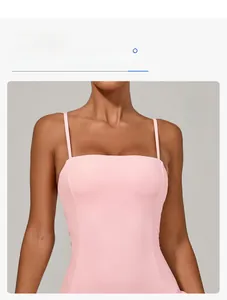 Close-up of pink sleeveless sports dress with thin straps and a form-fitting design