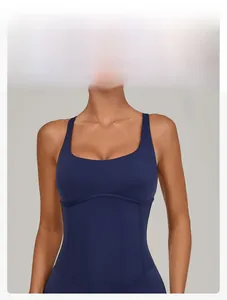 Detail view of high-elastic sports jumpsuit with supportive contoured waist stitching