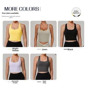 Kurze Yoga-Tops in fünf Farben wie Gelb, Schwarz, Lila, Grau und Beige für Damen