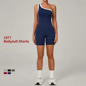 Combinaison de Yoga à Une Épaule pour Femme Bordure Contrastée Barboteuse de Fitness Dos Nu Body Sportif Évacuation de l'Humidité