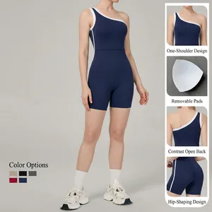 Combinaison de yoga pour femme asymétrique avec effet push-up et bordures contrastées