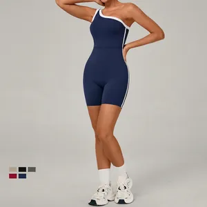 Combinaison de yoga asymétrique pour femme avec bordure contrastée et coupe moulante gainante