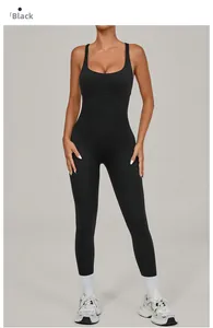 Detail view of black yoga bodysuit with adjustable straps and slimming compression seams