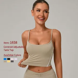 Women Color Splicing Adjustable Straps Sports Bra Nylon Spandex Breathable Yoga Fitness Tank Top With Removable Pads