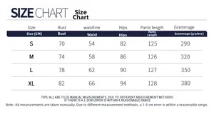 Detailed size chart for women's fitness bodysuit featuring chest, waist, and hip measurements