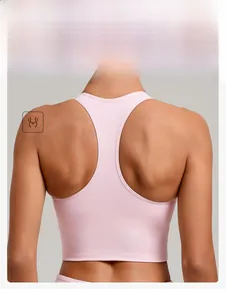 Vue détaillée du soutien-gorge de sport dos nageur rose avec soutien du dos