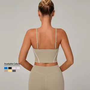 Slim fit khaki yoga sports vest with adjustable double straps and open back design