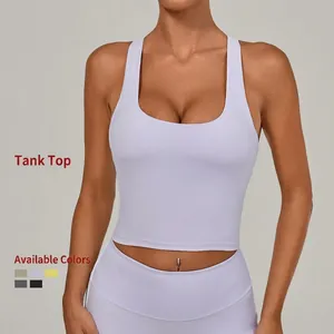 Damen Schnelltrocknend Yoga Tanktop Naked Feel Gepolsterter Sport-BH Racerback Ärmellos Athletik Gym Laufen Top Fitness Weste