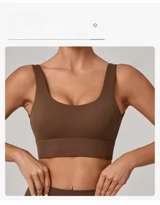 Brassière de sport à col en U avec larges bretelles et tissu élastique pour le yoga