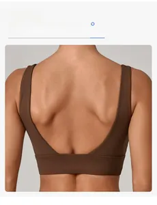 Soutien-gorge de sport dos nu en U café foncé avec large ourlet de maintien