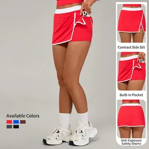 Jupe-short de sport à taille haute pour femme avec fente latérale et poche intérieure