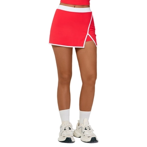 Jupe de tennis rouge à taille haute pour femme avec bordure contrastée et fente latérale