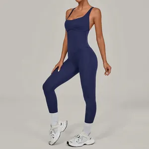 Women's athletic yoga jumpsuit with adjustable straps in five versatile matte colors