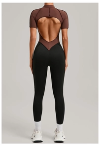 Back view of sport bodysuit with contrast colors and diamond-shaped cutout design