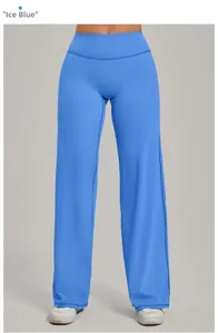 Détail du pantalon de yoga taille haute à jambes larges en couleur Bleu Glace