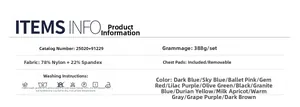 Detailed fabric specs for yoga set featuring 78% nylon blend and removable bra pads