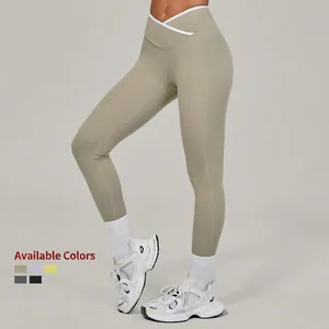 Women's cross high waist yoga leggings in sage green with a slim fit silhouette