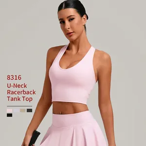 Débardeur de Sport Dos Nageur pour Femmes Col en U Sans Manches Yoga Top Avec Coussinets Amovibles Fitness Workout Top