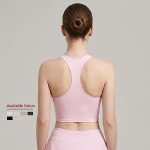 Soutien-gorge de sport rose à dos nageur avec haute élasticité et maintien en U