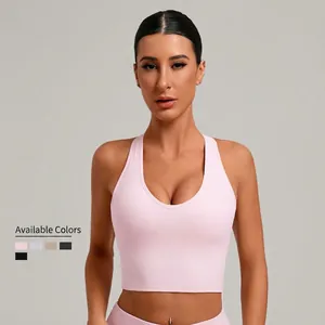 Soutien-gorge de sport col V et dos nageur en rose, violet, beige, gris et noir