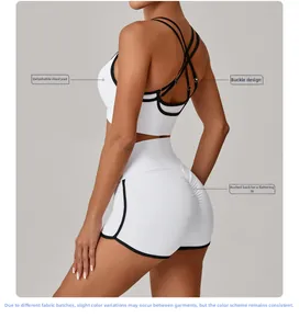 Detail von Sport-Bh mit Überkreuz-Trägern und High-Waist-Shorts mit Po-Lifting-Effekt