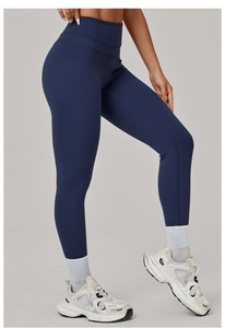 Legging de yoga bleu foncé taille haute avec tricot sans couture et coupe amincissante