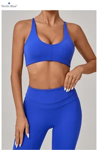 Detail view of the Arctic Blue high-elasticity sports bra and leggings gym set for women