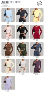 Detailed grid display of tight long-sleeve yoga tops in 13 vibrant sport colors