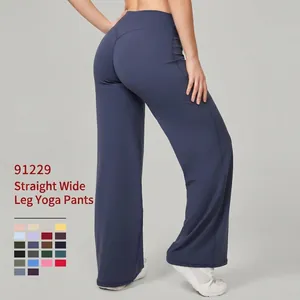Pantalon de Yoga Femme Taille Haute Jambe Large Pantalon Pilates Droit Respirant Haute Élasticité Galbant Fitness Sport Gym