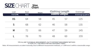 Detailed size chart for long sleeve yoga top showing measurements for XS to L sizes