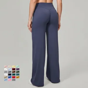Pantalon de yoga ample à taille haute pour femme en bleu marine avec tissu extensible
