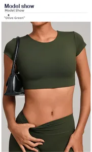 Vista dettagliata del top da yoga schiena scoperta verde oliva con tessuto elasticizzato