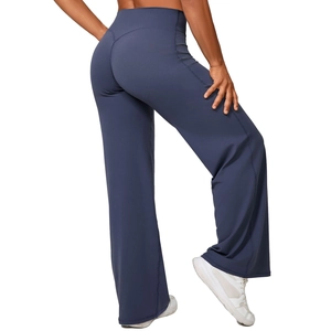 Pantalon de yoga large à taille haute gris-bleu foncé avec couture en V pour l'effet galbant