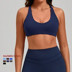 Women Twist Knot Back Yoga Bra Top Nylon Spandex Moisture Wicking Sports Bra For Gym Running Fitness Workout Top