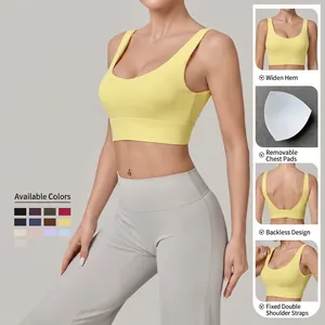 Brassière de sport yoga pour femme à ourlet large et coussinets amovibles jaune pâle