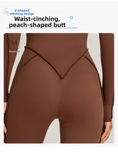 Détail de la couture en V au dos du body de yoga taille haute pour le galbe