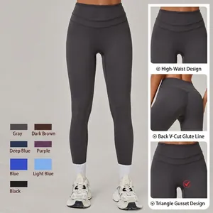Leggings de yoga taille haute gris foncé pour femme avec coutures en V sculptantes fessiers