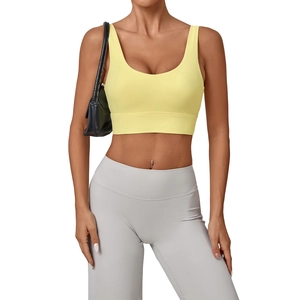 Soutien-gorge de sport jaune pour femme avec ourlet large pour yoga et fitness intense