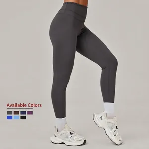 Pantalon de yoga gris foncé taille haute avec effet galbant et tissu de sport respirant